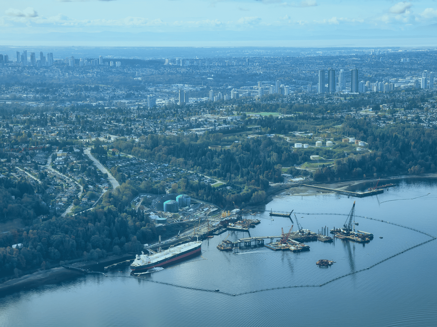 An aerial view of Port Moody, British Columbia docks