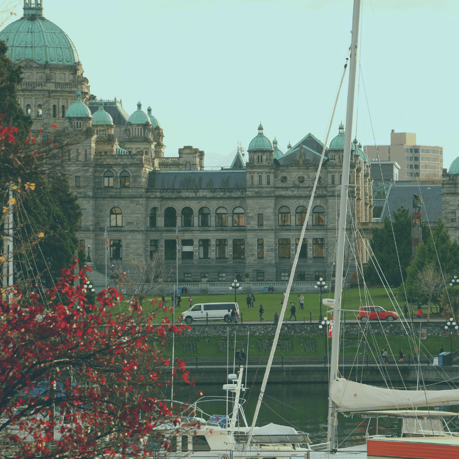 View of Parliament Building from Victoria Docks in Victoria, Canada